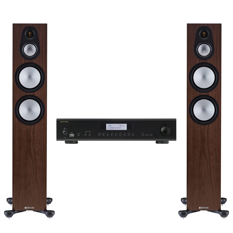 Monitor Audio Silver 300 7G Floorstanding Speakers (Walnut) With Rotel A12 MKII Amplifier