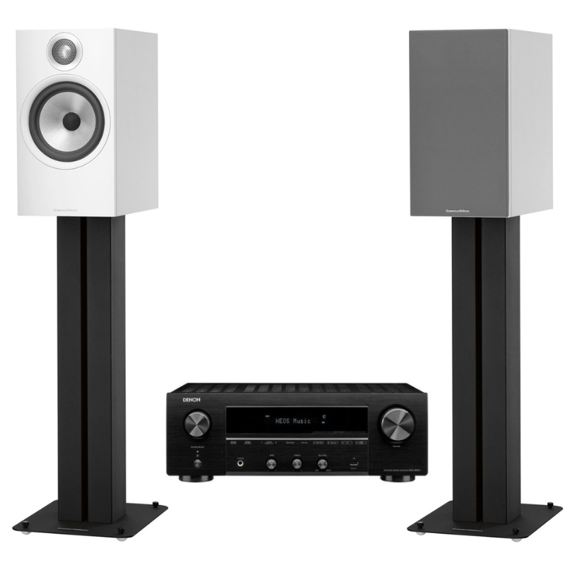 Bowers and Wilkins 606 S2 (White) With STAV24 S2 Stands And Denon DRA-800H