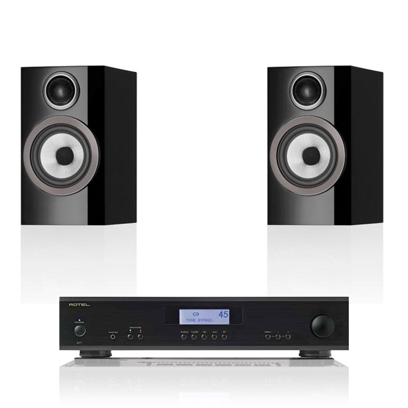 Bowers And Wilkins 707 S3 Bookshelf Speakers (Gloss Black) With Rotel A11 Tribute Amplifier