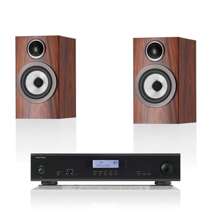 Bowers And Wilkins 707 S3 Bookshelf Speakers (Mocha) With Rotel A11 Tribute Amplifier