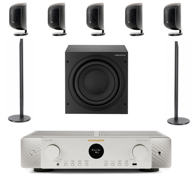 Bowers and Wilkins M1 Satellite 5.1 Speaker Package (Black) And Marantz Cinema 70 AV Receiver