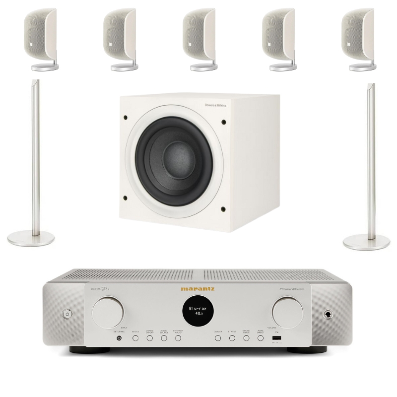 Bowers and Wilkins M1 Satellite 5.1 Speaker Package (Silver) And Marantz Cinema 70 AV Receiver