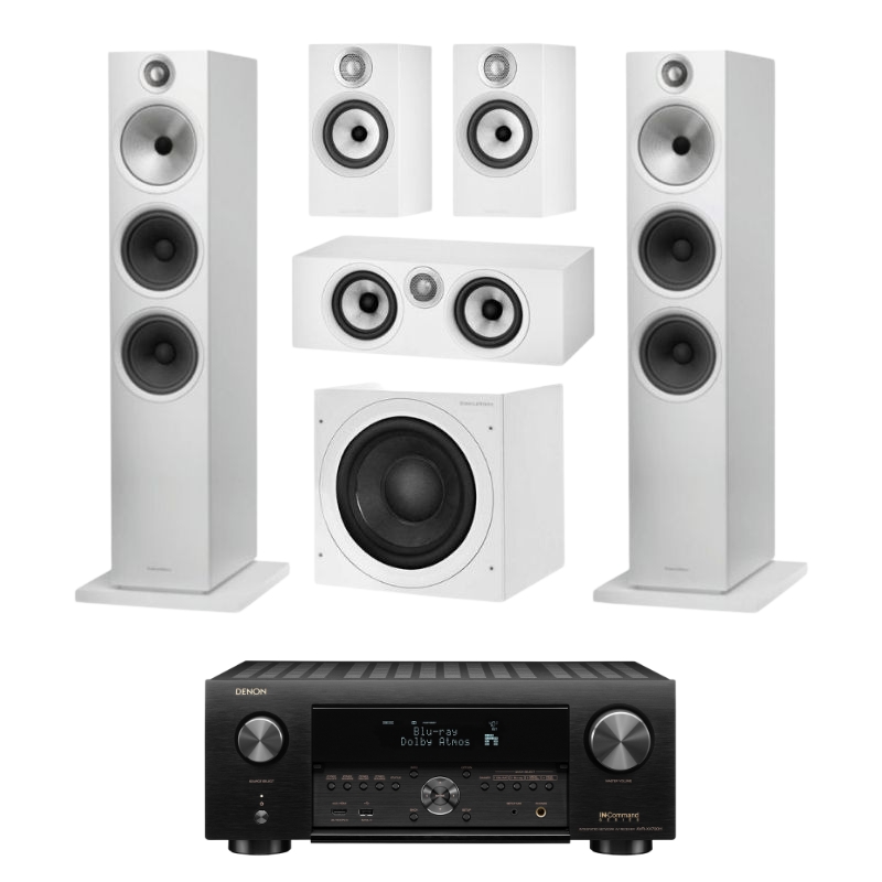 Bowers and Wilkins 603 S2 5.1 Home Cinema System (White) With Denon AVR-X4700H AV Amplifier
