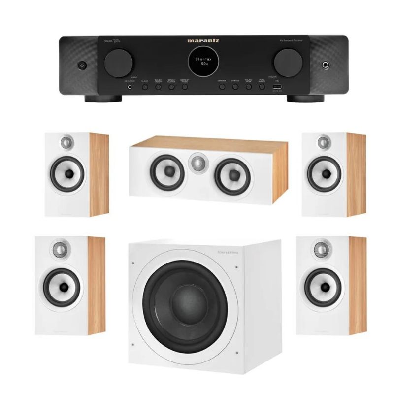 Bowers and Wilkins 606 5.1 Home Cinema System (White Oak) With Marantz Cinema 70 Amplifier