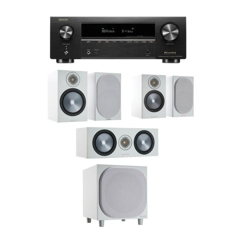 Monitor Audio Bronze 100 5.1 System (White) With Denon AVR-X1700H Amplifier