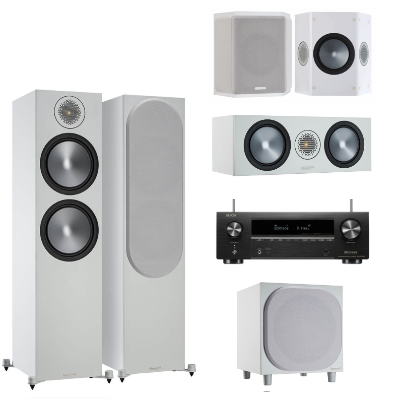 Monitor Audio Bronze 500 5.1 Home Cinema System (White) With Denon AVR-X1700H AV Receiver