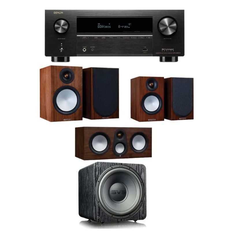 Monitor Audio Silver 100 5.1 Home Cinema System (Walnut) With Denon AVR-X2800H AV Receiver