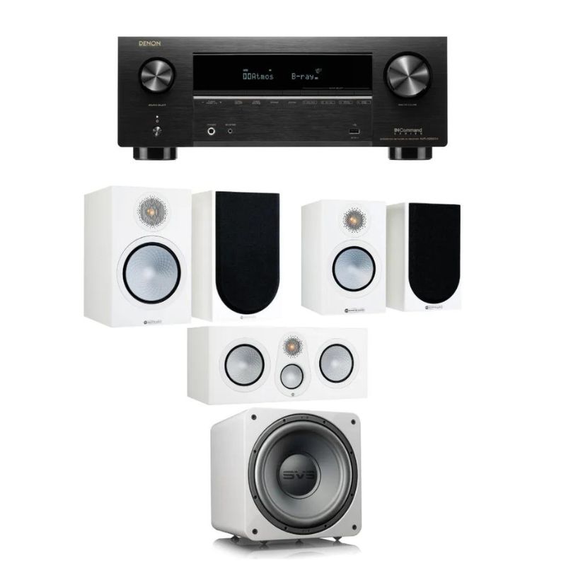 Monitor Audio Silver 100 5.1 Home Cinema System (White) With Denon AVR-X2800H AV Receiver