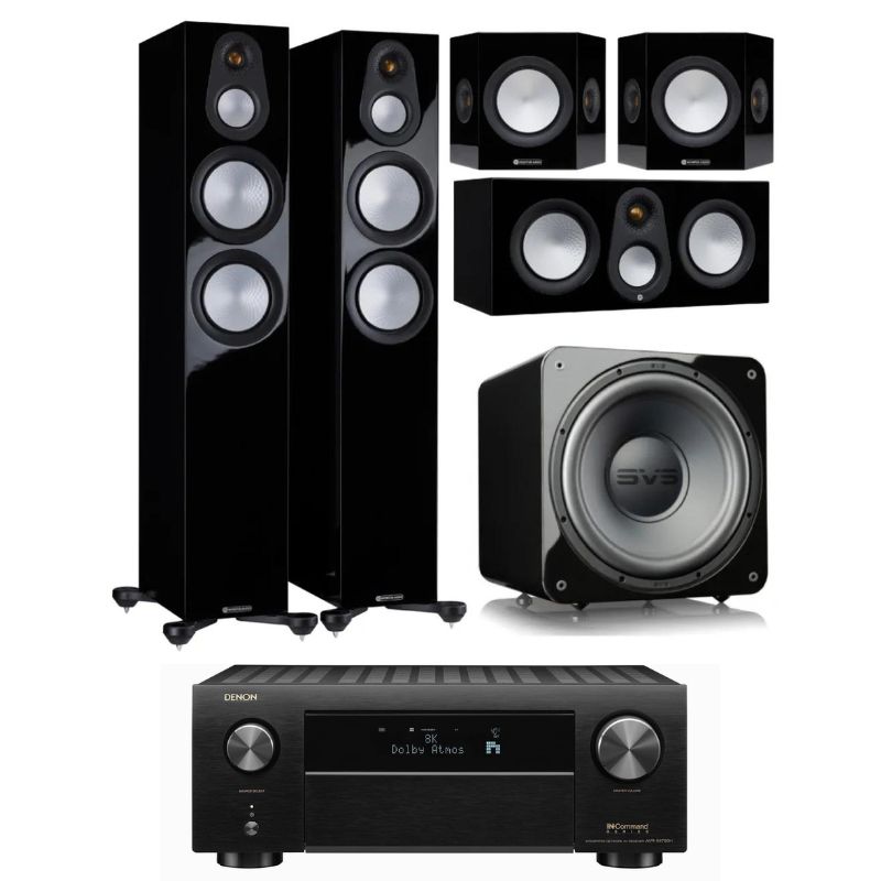 Monitor Audio Silver 300 5.1 Home Theatre Package (Black Gloss) with Denon AVR-x4700H Amplifier