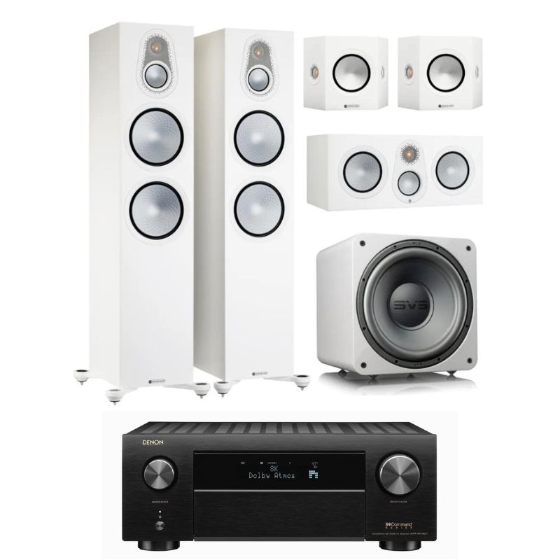 Monitor Audio Silver 500 5.1 Home Theatre Package (White) with Denon AVR-x4700H Amplifier