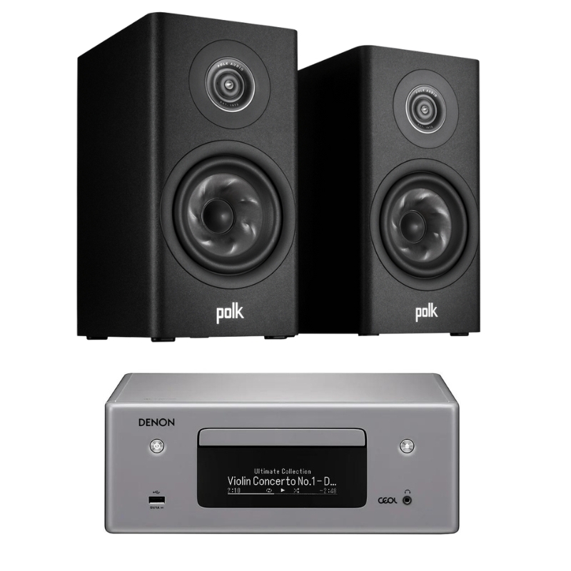 Denon RCD N10 - Mini Hifi Receiver and Polk Audio R100 Bookshelf Speakers