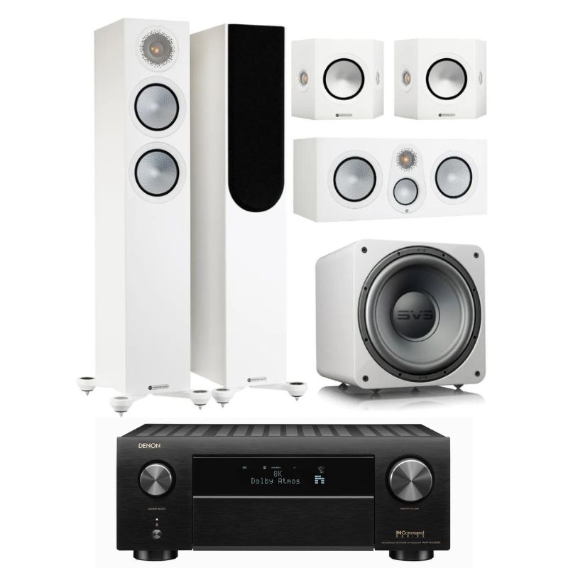 Monitor Audio Silver 200 5.1 Home Theatre Package (White) with Denon AVR-x4700H Amplifier
